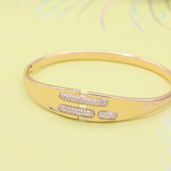 "Rose Gold Bangle with Triple Bar CZ Detailing, XPBL0449 - Picture 2 of 11